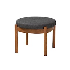 Iliana Japandi Dark Grey Fabric and Walnut Brown Finished Wood Ottoman Footstool