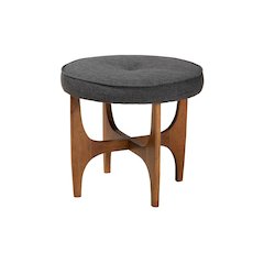 Theo Japandi Dark Grey Fabric and Walnut Brown Finished Wood Ottoman Footstool