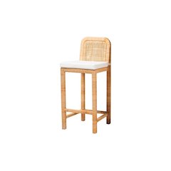 Bohemian Natural Brown Rattan and Mahogany Wood Bar Stool