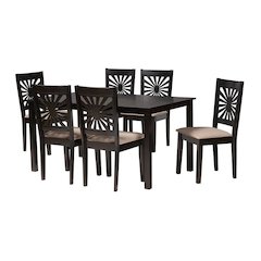 Olympia Modern Beige Fabric and Espresso Brown Finished Wood 7-Piece Dining Set