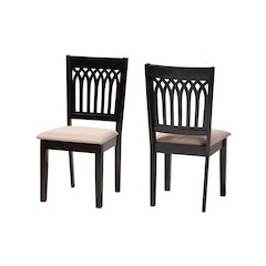 Beige Fabric and Dark Brown Finished Wood 2-Piece Dining Chair Set