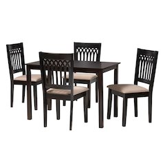 Genesis Modern Beige Fabric and Dark Brown Finished Wood 5-Piece Dining Set