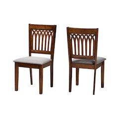 Grey Fabric and Walnut Brown Finished Wood 2-Piece Dining Chair Set