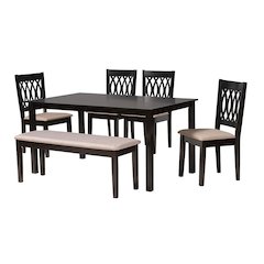 Beige Fabric and Espresso Brown Finished Wood 6-Piece Dining Set