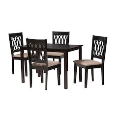 Beige Fabric and Espresso Brown Finished Wood 5-Piece Dining Set
