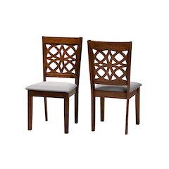 Grey Fabric and Walnut Brown Finished Wood 2-Piece Dining Chair Set