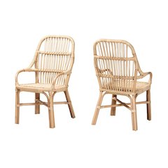 Bohemian Natural Brown Rattan 2-Piece Dining Chair Set