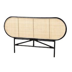 Bohemian Two-Tone Black and Natural Brown Rattan Queen Size Standalone Headboard