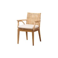Bohemian Natural Brown Finished Teak Wood and Rattan 2-Piece Dining Chair Set