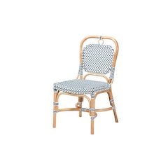 French Blue and White Weaving Natural Rattan Bistro Chair