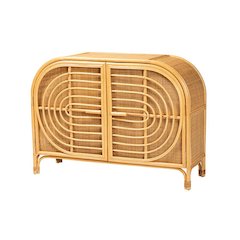 bali & pari Ovalet Modern Bohemian Natural Brown Rattan 2-Door Sideboard
