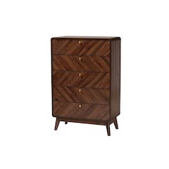 Transitional Walnut Brown Finished Wood 5-Drawer Storage Chest