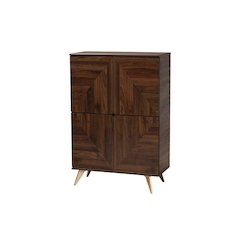 Transitional Walnut Brown Finished Wood Shoe Cabinet