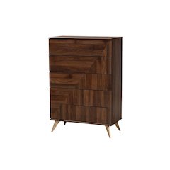 Transitional Walnut Brown Finished Wood 5-Drawer Storage Chest