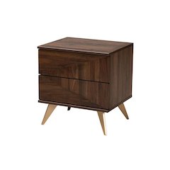 Transitional Walnut Brown Finished Wood 2-Drawer Nightstand