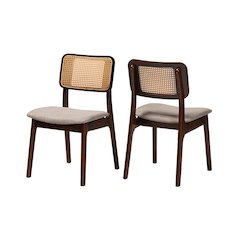 Grey Fabric and Walnut Brown Finished Wood 2-Piece Dining Chair Set