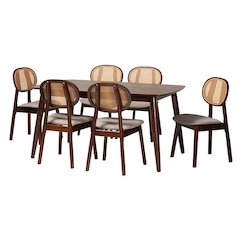 Grey Fabric and Walnut Brown Finished Wood 7-Piece Dining Set