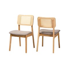 Grey Fabric and Ntural Oak Finished Wood 2-Piece Dining Chair Set