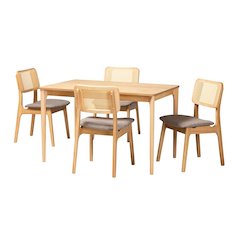 Grey Fabric and Natural Oak Finished Wood 5-Piece Dining Set
