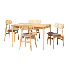 Grey Fabric and Natural Oak Finished Wood 5-Piece Dining Set