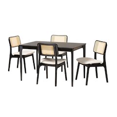 Cream Fabric and Black Finished Wood 5-Piece Dining Set