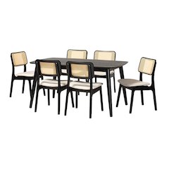 Cream Fabric and Black Finished Wood 7-Piece Dining Set