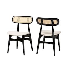Cream Fabric and Black Finished Wood 2-Piece Dining Chair Set