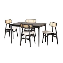 Cream Fabric and Black Finished Wood 5-Piece Dining Set