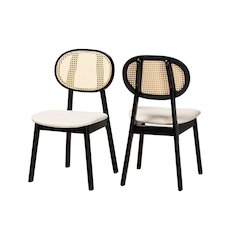 Cream Fabric and Black Finished Wood 2-Piece Dining Chair Set