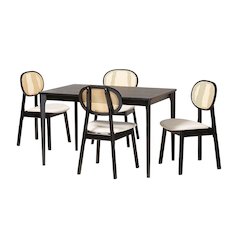 Cream Fabric and Black Finished Wood 5-Piece Dining Set