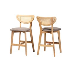 Modern Grey Fabric and Natural Oak Finished Wood 2-Piece Counter Stool Set