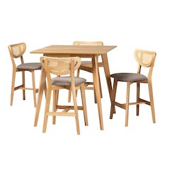 Grey Fabric and Natural Oak Finished Wood 5-Piece Pub Set