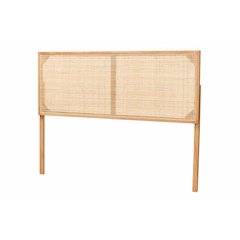 Bohemian Natural Brown Finished Bayur Wood and Rattan Queen Size Headboard