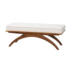 Orella Japandi Cream Boucle Fabric and Walnut Brown Finished Wood Bench
