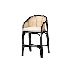 Bohemian Two-Tone Black and Natural Brown Rattan Counter Stool