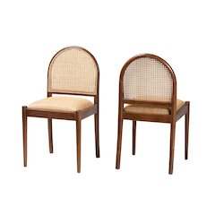 Natural Rattan and Acacia Wood 2-Piece Dining Chair Set