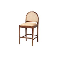 Maryland Modern Bohemian Natural Rattan and Acacia Wood Counter Stool