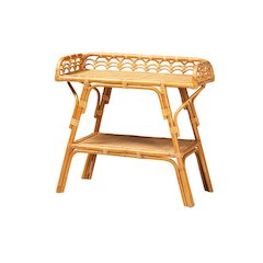 Nayana Modern Bohemian Natural Rattan 2-Tier Console Table