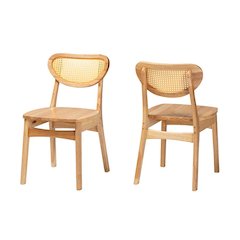 Oak Brown Finished Wood and Rattan 2-Piece Dining Chair Set