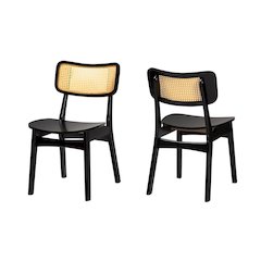 Dark Brown Finished Wood and Rattan 2-Piece Dining Chair Set