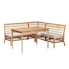 bali & pari Adora Modern Bohemian Honey Rattan 4-Piece Dining Nook Set