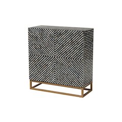 Bohemian Two-Tone Black and Grey Mother of Pearl and Gold Metal Storage Cabinet