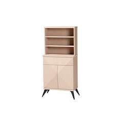 Draper Mid-Century Modern Two-Tone Light Brown and Black Wood Kitchen Cabinet