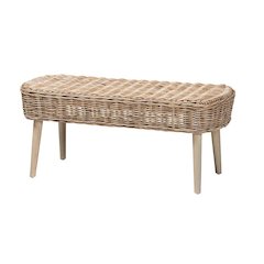 Raisa Modern Bohemian Natural Kubu Rattan and Grey Acacia Wood Accent Bench