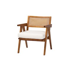 Jetsam Japandi Cream Boucle Fabric and Walnut Brown Finished Wood Arm Chair