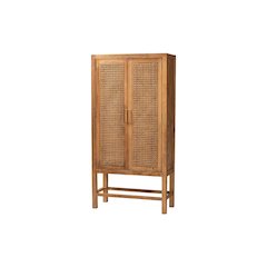 Sibu Bohemian Natural Rattan and Teak Wood Tall Cabinet