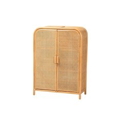 Curacao Modern Bohemian Light Honey Rattan 2-Door Storage Cabinet