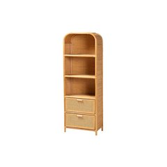 Curacao Modern Bohemian Light Honey Rattan 2-Drawer Bookcase