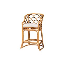 Veneto Modern Bohemian Light Honey and Dark Brown Rattan Bar Stool