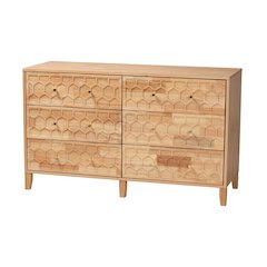 Hosea Japandi Carved Honeycomb Natural 6-Drawer Dresser